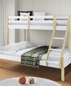 Lit Superposé 3 Places Blanc/Naturel Cire Valka