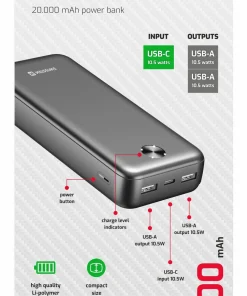 Batterie externe Swissten Worx Pro – 22013961 – 20.000 mAh – Noir