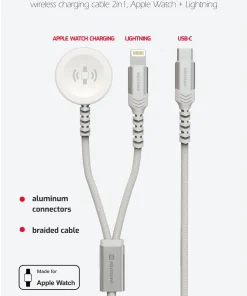Swissten 2-in-1 USB-C To Apple Watch Cable And Lighting Cable – 22065503- 1.2m – Blanc