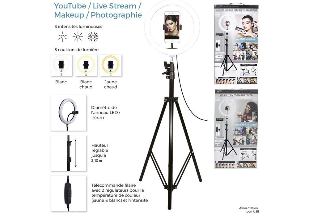 Trépied XXL Lumière LED Smartphone Photo Vidéo Noir - Image 2