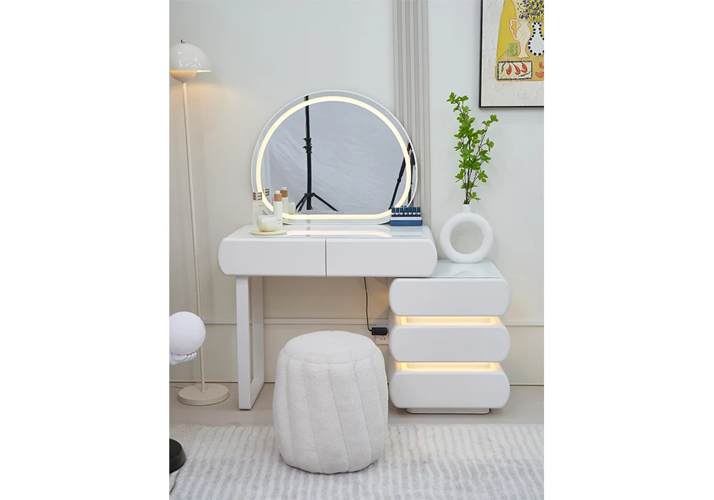 Coiffeuse LED 5 Tiroirs avec Pouf Lime