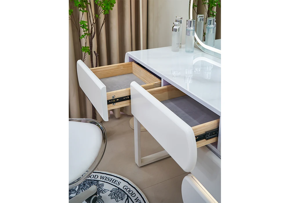 Coiffeuse LED 5 Tiroirs avec Pouf Lime - Image 4