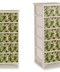 Meuble Bois 5 Tiroirs Feuilles Vertes Large
