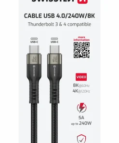 Câble de données vidéo USB-C 4.0 Swissten (240 W) – 72501203 – 0,5 mètre