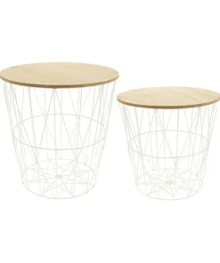 Set de 2 table d'appoint avec couvercle amovible en fer forgé blanc