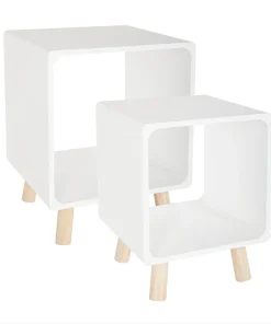 Table de Chevet Gigogne Carrée en Bois 35x35x45 cm - Lot de 2