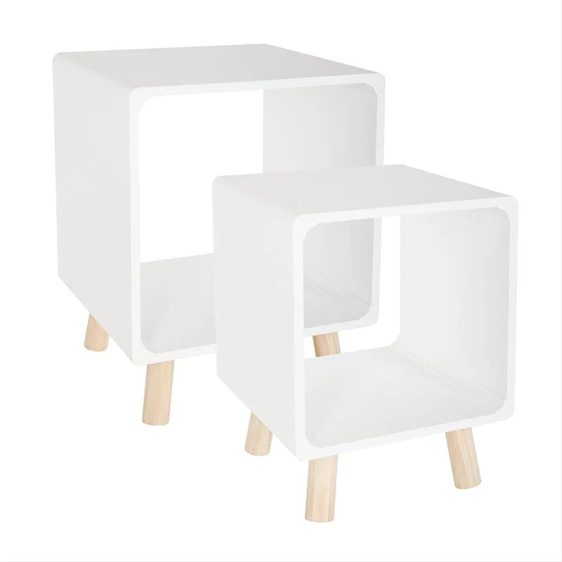 Table de Chevet Gigogne Carrée en Bois 35x35x45 cm - Lot de 2